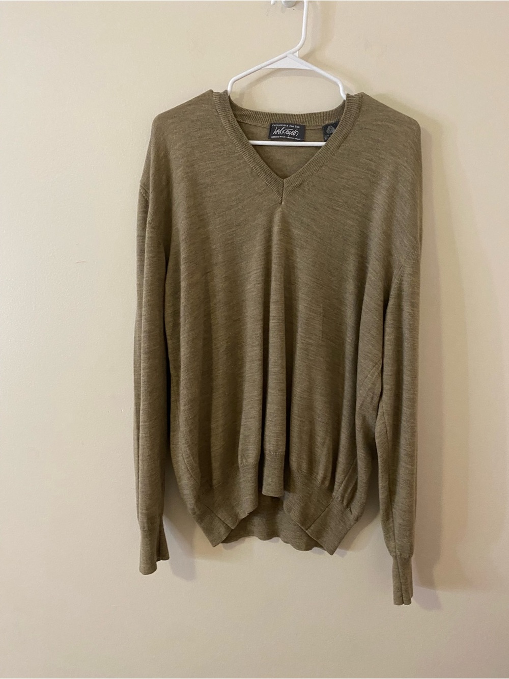 Vintage Lord & Taylor Made in Italy Merino Wool V-Neck Sweater - Tan